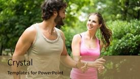  Presentation with running hours - Audience pleasing theme consisting of couple running in a park backdrop and a  colored foreground