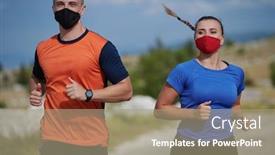 Presentation with face masks - PPT theme with couple-running-in-nature background and a mint green colored foreground
