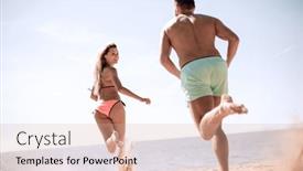  Presentation with running - Amazing slide set having couple running on beach backdrop and a coral colored foreground