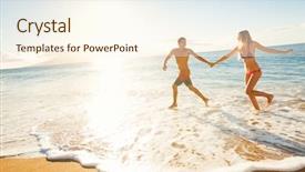  Presentation with tropical beach sunset - Cool new slide deck with couple running on tropical beach backdrop and a cream colored foreground