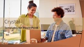  Presentation with running - Presentation theme featuring couple-running-online-business background and a coral colored foreground