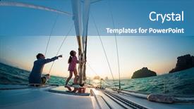  Presentation with sunset sailing - Presentation theme featuring couple sailing together background and a teal colored foreground