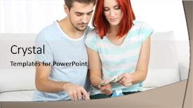  Presentation with save water concept saving - PPT theme enhanced with couple save money on house background and a soft green colored foreground