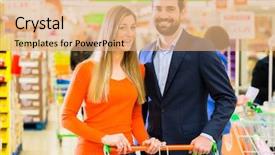  Presentation with products supermarket - Presentation design featuring couple selecting dairy products while grocery shopping in supermarket background and a coral colored foreground