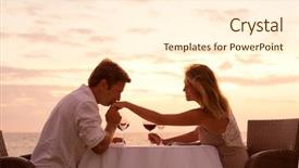  Presentation with romantic beach - Beautiful PPT theme featuring couple sharing romantic sunset dinner backdrop and a cream colored foreground