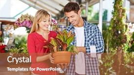  Presentation with nursery plant - PPT theme enhanced with couple shopping for a plant background and a red colored foreground