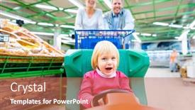  Presentation with supermarket trolley - PPT layouts with couple shopping in supermarket using a special child trolley for more fun background and a coral colored foreground