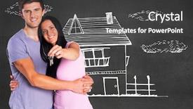  Presentation with keys - Colorful PPT theme enhanced with couple showing keys to house backdrop and a dark gray colored foreground
