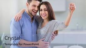  Presentation with new parents at home baby - Presentation theme having couple showing keys to new background and a light blue colored foreground