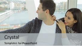  Presentation with ferris wheel - PPT theme consisting of couple sightseeing on a cable car or ferris wheel background and a light gray colored foreground