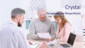  Presentation with contract - Presentation design with couple signing contract at insurance background and a sky blue colored foreground