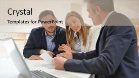  Presentation with estate - Amazing PPT theme having couple signing contract with real backdrop and a soft green colored foreground