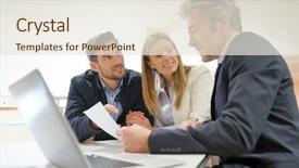  Presentation with for real estate - Slide set featuring couple signing contract with real background and a sky blue colored foreground