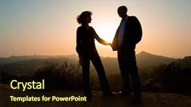  Presentation with beautiful midnight sun over - Presentation design with couple silhouette outdoors beautiful sunset background and a  colored foreground