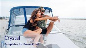  Presentation with happy birthday multicorored balloons - Colorful slide set enhanced with couple sitting and pointing away backdrop and a lemonade colored foreground