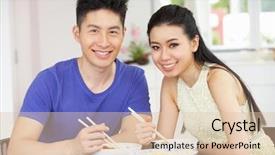  Presentation with broken home upset couple - Presentation theme with couple sitting at home eat background and a  colored foreground