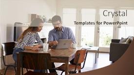  Presentation with laptop - Presentation design consisting of couple-sitting-at-table-using background and a lemonade colored foreground