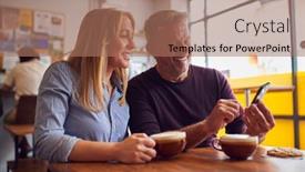  Presentation with college coffee shop - Slide deck consisting of couple-sitting-at-table background and a coral colored foreground