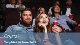  Presentation with young happy couple - PPT theme enhanced with couple sitting at the cinema background and a ocean colored foreground