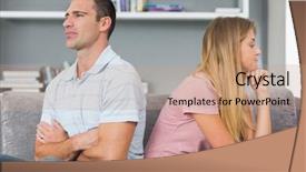  Presentation with battery back start - Presentation theme consisting of couple sitting back to back after a fight on the couch in sitting room at home background and a coral colored foreground
