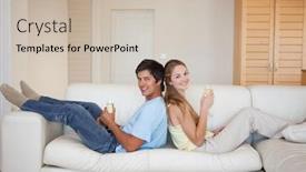  Presentation with sparkling wine - Slides enhanced with couple sitting back to back while drinking sparkling wine in their living room background and a soft green colored foreground