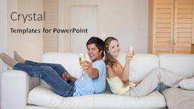  Presentation with sparkling wine - Amazing theme having couple sitting back to back with a glass of sparkling wine in their living room backdrop and a soft green colored foreground