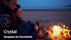  Presentation with fire - Amazing PPT theme having couple sitting by fire backdrop and a black colored foreground