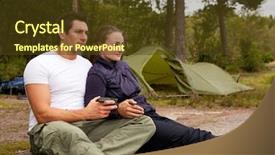  Presentation with our company - Beautiful presentation theme featuring couple sitting enjoying eachothers company backdrop and a  colored foreground