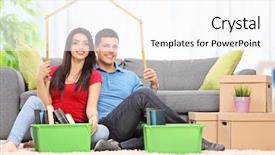  Presentation with tape measure - Presentation theme with couple sitting in a living background and a pink colored foreground