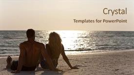  Presentation with sunset beach - PPT theme consisting of couple sitting on a beach background and a  colored foreground