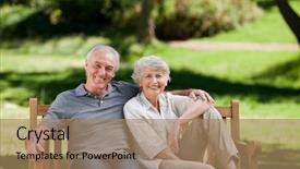  Presentation with senior couple - Amazing presentation theme having couple sitting on a bench backdrop and a coral colored foreground