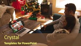  Presentation with lockdown - Audience pleasing PPT theme consisting of couple-sitting-on-couch-having backdrop and a tawny brown colored foreground