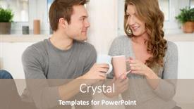  Presentation with toasting - Presentation theme consisting of couple-sitting-on-floor background and a coral colored foreground