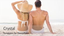  Presentation with sitting teddy bear isolated - Audience pleasing PPT theme consisting of couple sitting on the beach backdrop and a soft green colored foreground