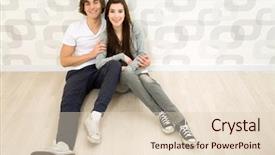  Presentation with comic couple - Cool new presentation with couple sitting on the floor backdrop and a  colored foreground