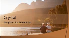  Presentation with senior couple - Beautiful PPT theme featuring couple sitting on wooden jetty backdrop and a coral colored foreground