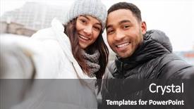  Presentation with young happy couple - Beautiful PPT theme featuring couple skating at ice rink backdrop and a dark gray colored foreground