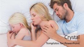  Presentation with sleeping - Colorful PPT theme enhanced with couple sleeping with cute daughter in bed backdrop and a coral colored foreground