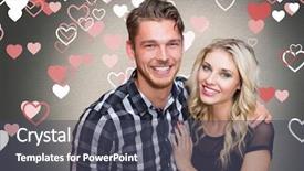 Presentation with romantic birthday couple celebrate - PPT theme featuring couple smiling with heart shape background and a  colored foreground
