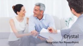  Presentation with salesman - Presentation consisting of sales deals - couple speaking while salesman is background and a light gray colored foreground