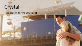  Presentation with space time - Theme with couple spending time together at santa monica california with copy space background and a soft green colored foreground