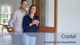  Presentation with man door - Audience pleasing slide set consisting of couple standing at terrace door backdrop and a  colored foreground