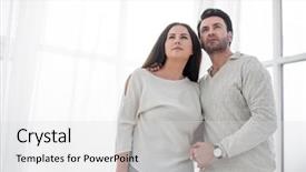  Presentation with married couple - Cool new slide deck with couple standing in new living backdrop and a  colored foreground