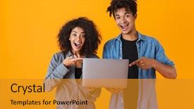  Presentation with african american black couple - Theme featuring couple standing isolated over orange background and a gold colored foreground