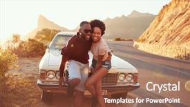  Presentation with classic car - PPT layouts enhanced with couple standing next to classic background and a tawny brown colored foreground
