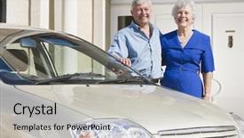  Presentation with senior couple - Theme consisting of couple standing next to new background and a light gray colored foreground