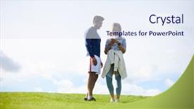  Presentation with sporty - Beautiful slide deck featuring couple standing on green field backdrop and a  colored foreground