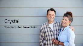  Presentation with senior couple - Cool new slides with couple standing outside grey clapboard backdrop and a light gray colored foreground