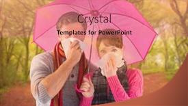  Presentation with peaceful - Presentation theme with couple standing underneath an umbrella against peaceful autumn scene in forest background and a coral colored foreground