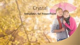  Presentation with tranquil - Presentation theme enhanced with couple standing underneath an umbrella against tranquil autumn scene in forest background and a lemonade colored foreground